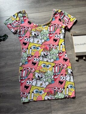 Nickelodeon SpongeBob Short Sleeve Round Neck Bodycon Mini Dress. Size M